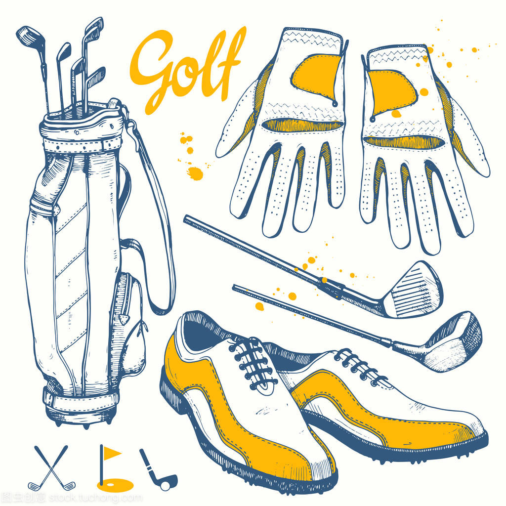 高尔夫运动器材手绘向量集